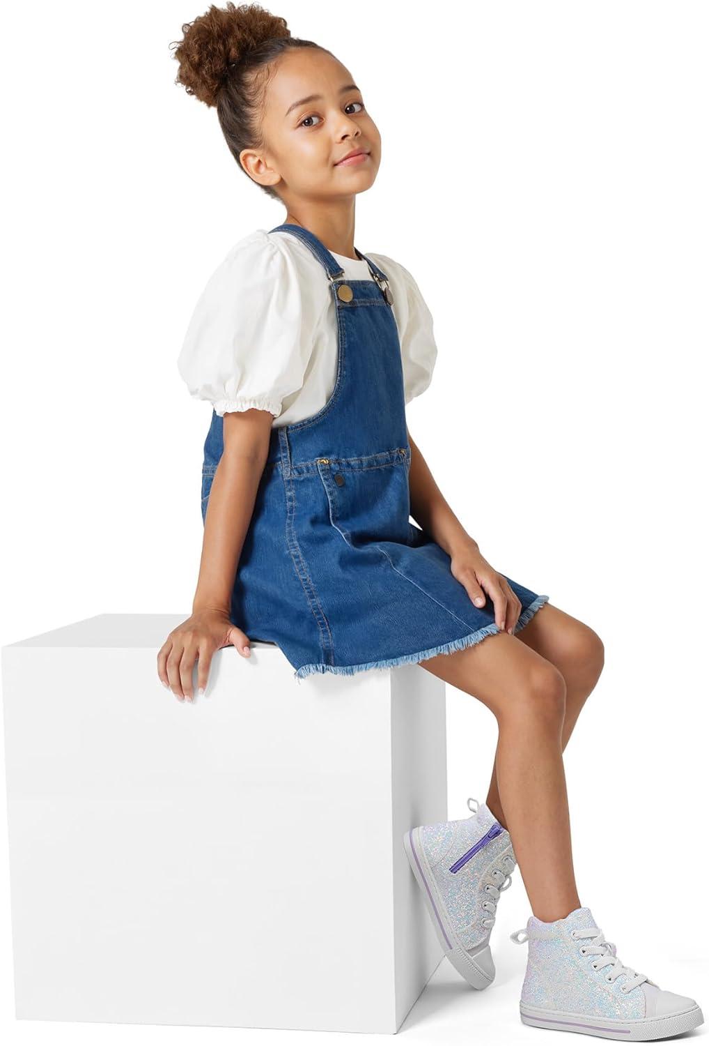 imageK KomForme Kids Sneakers for Boys and Girls Toddler Canvas High Top Walking Causal Shoes with ZipperWhite Glitter