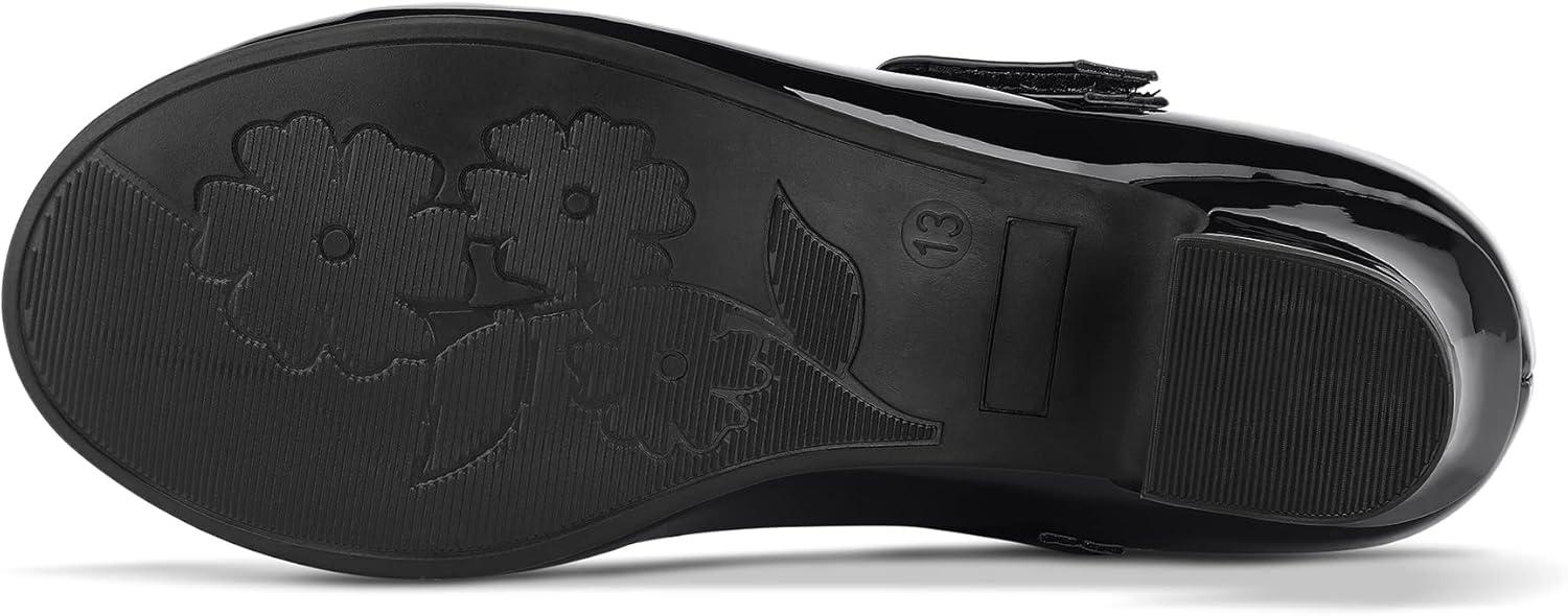 imageK KomForme Mary Jane Shoes with Low Heel Rhinestones Princess Flats Dress Pump Shoes for Little KidBig KidBlack