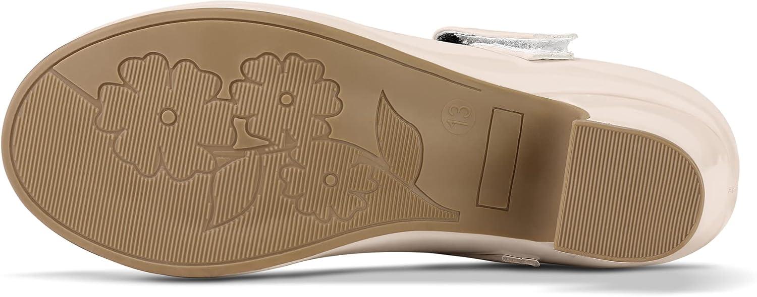 imageK KomForme Mary Jane Shoes with Low Heel Rhinestones Princess Flats Dress Pump Shoes for Little KidBig KidCream