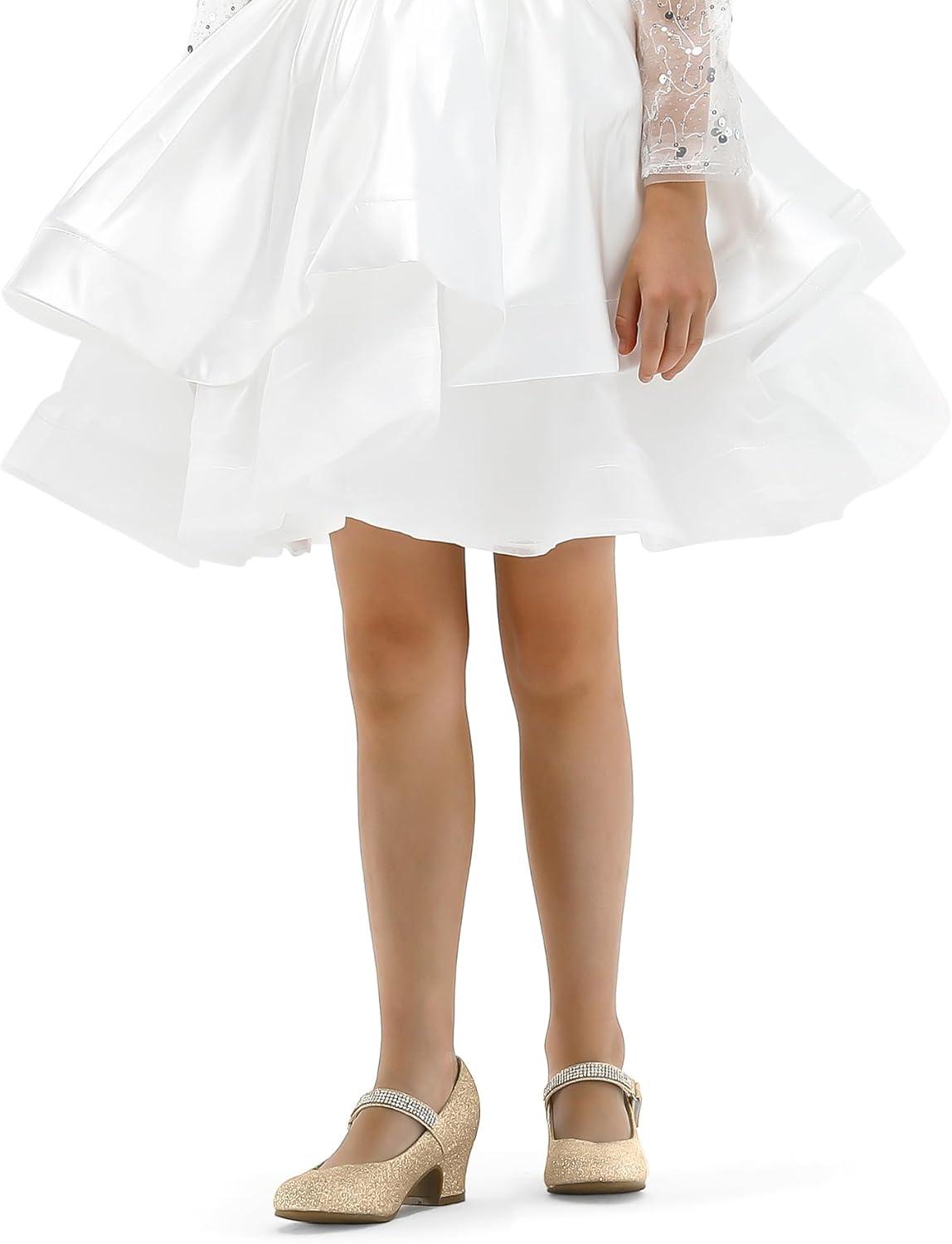 imageK KomForme Mary Jane Shoes with Low Heel Rhinestones Princess Flats Dress Pump Shoes for Little KidBig KidGold Glitter