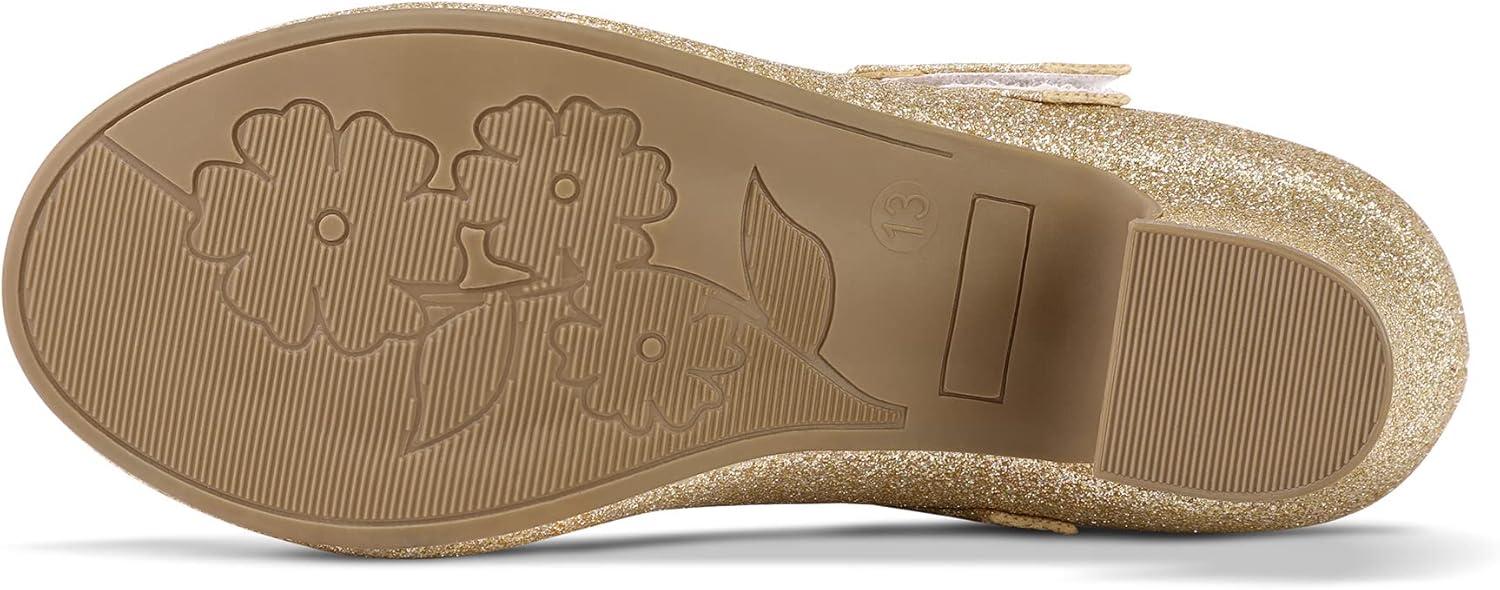 imageK KomForme Mary Jane Shoes with Low Heel Rhinestones Princess Flats Dress Pump Shoes for Little KidBig KidGold Glitter