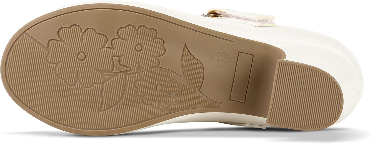 imageK KomForme Mary Jane Shoes with Low Heel Rhinestones Princess Flats Dress Pump Shoes for Little KidBig KidIvory White