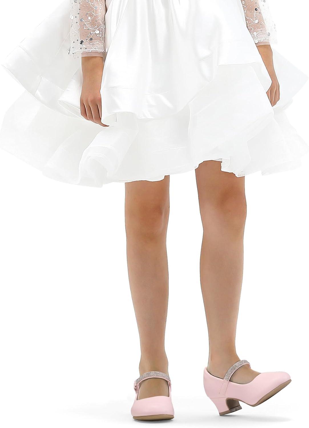 imageK KomForme Mary Jane Shoes with Low Heel Rhinestones Princess Flats Dress Pump Shoes for Little KidBig KidLight Pink