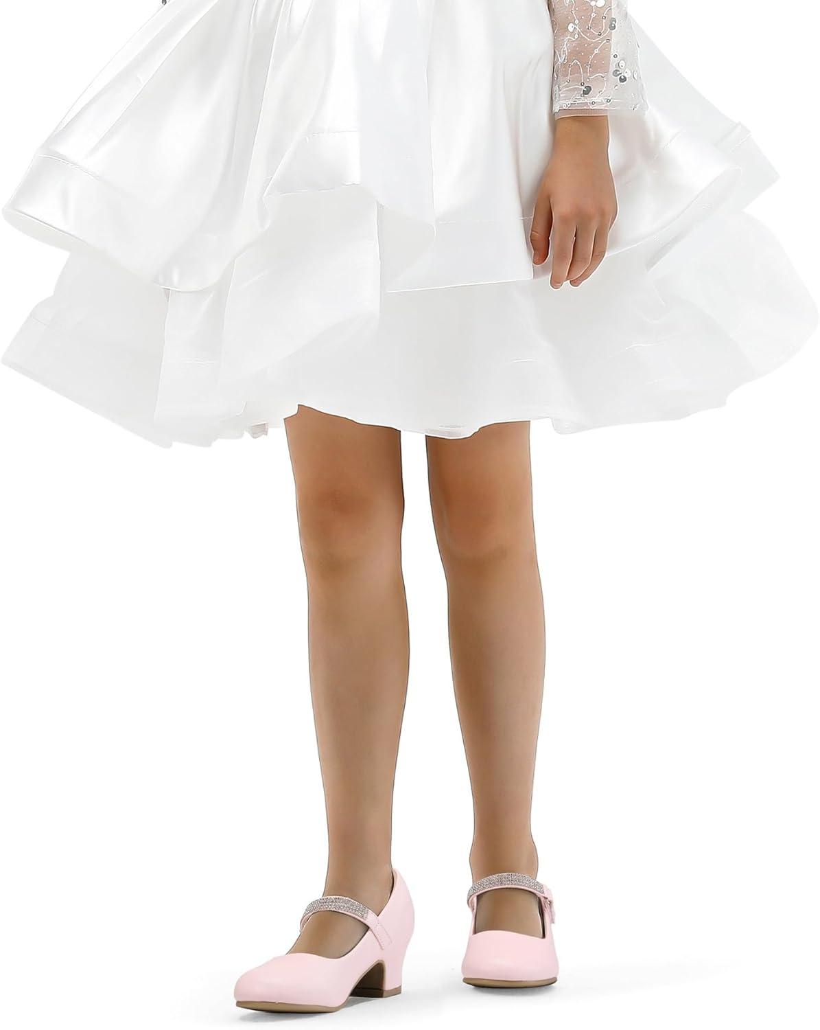 imageK KomForme Mary Jane Shoes with Low Heel Rhinestones Princess Flats Dress Pump Shoes for Little KidBig KidLight Pink