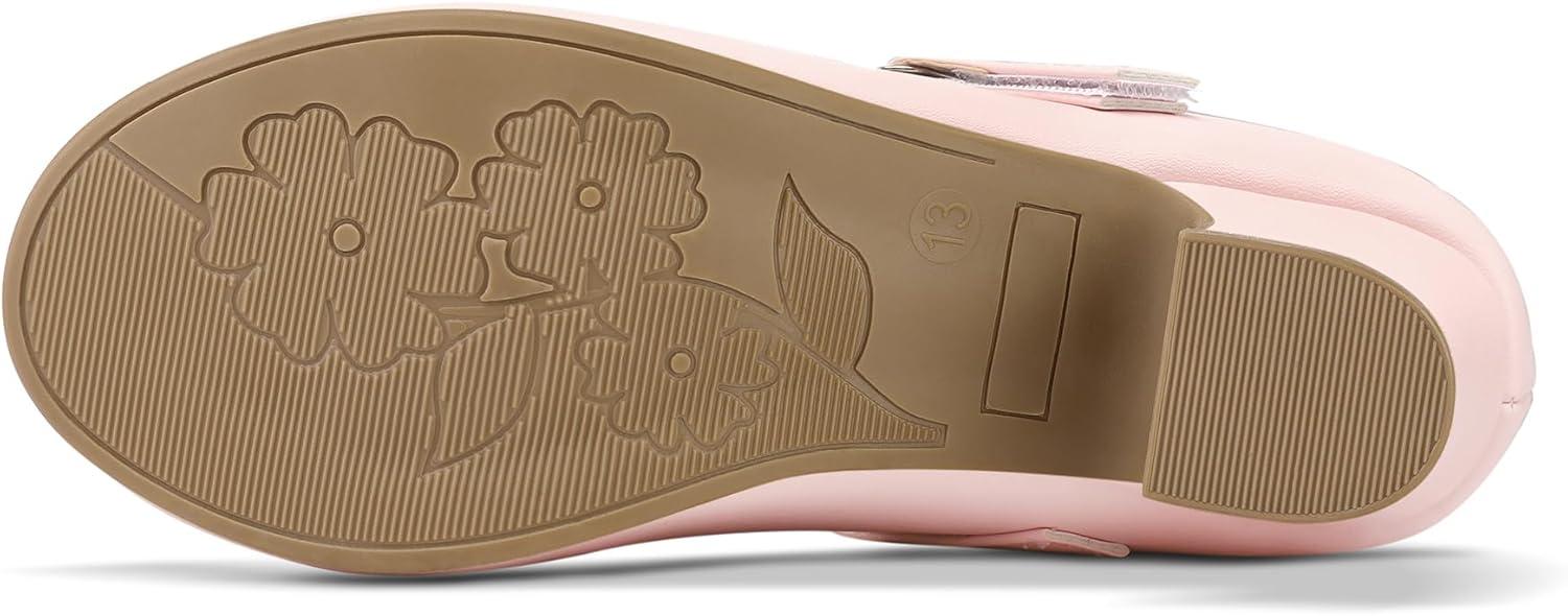 imageK KomForme Mary Jane Shoes with Low Heel Rhinestones Princess Flats Dress Pump Shoes for Little KidBig KidLight Pink
