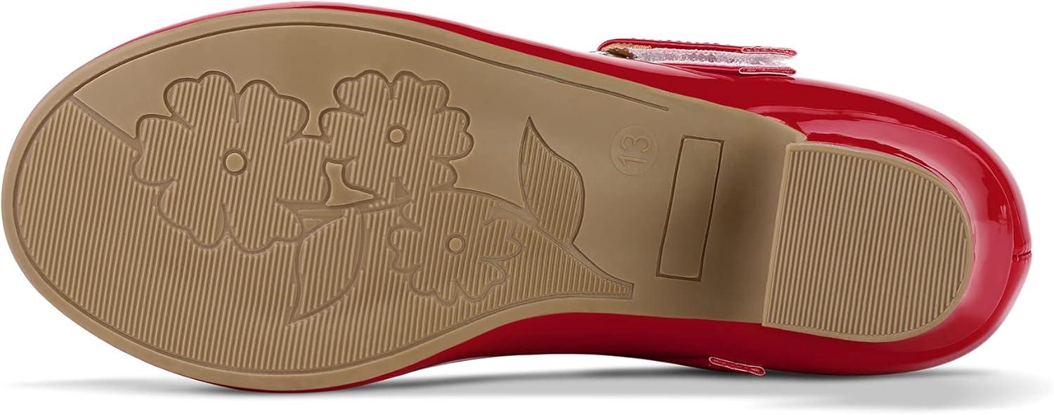 imageK KomForme Mary Jane Shoes with Low Heel Rhinestones Princess Flats Dress Pump Shoes for Little KidBig KidRed