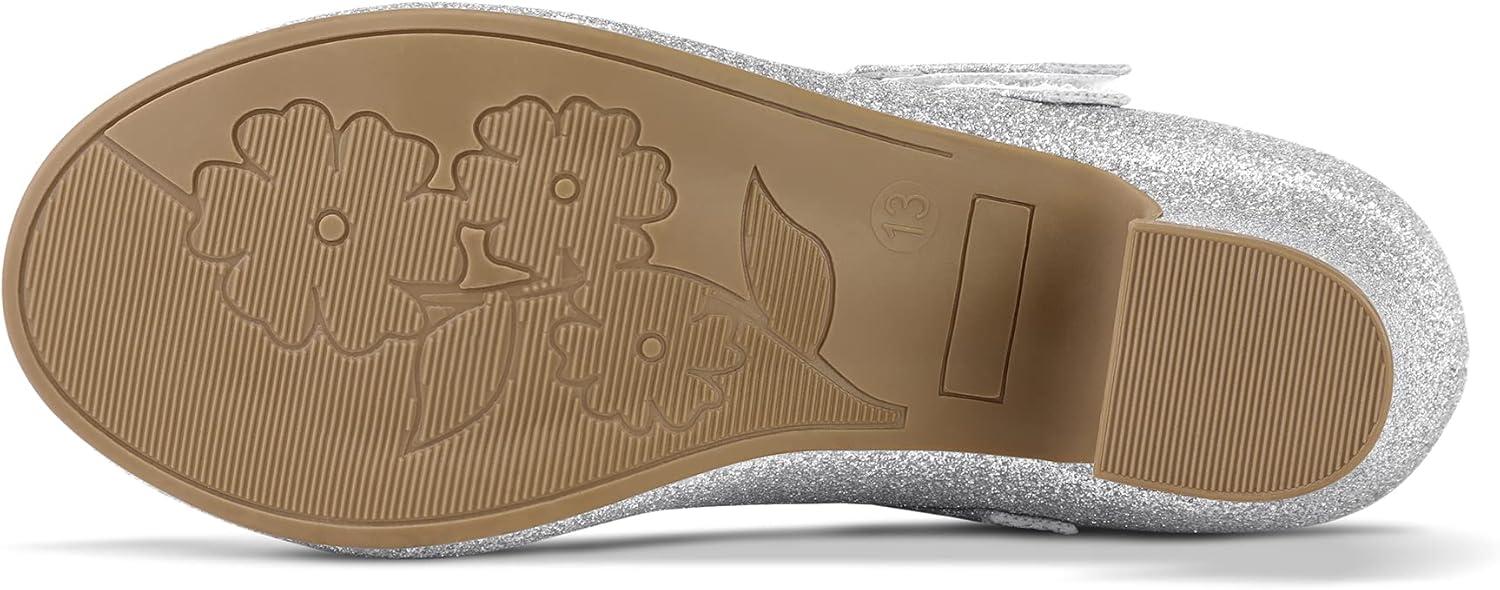 imageK KomForme Mary Jane Shoes with Low Heel Rhinestones Princess Flats Dress Pump Shoes for Little KidBig KidSilver Glitter