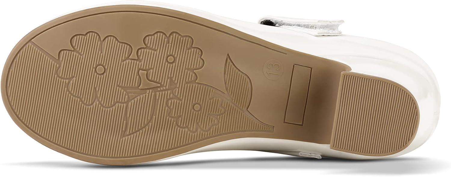 imageK KomForme Mary Jane Shoes with Low Heel Rhinestones Princess Flats Dress Pump Shoes for Little KidBig KidWhite