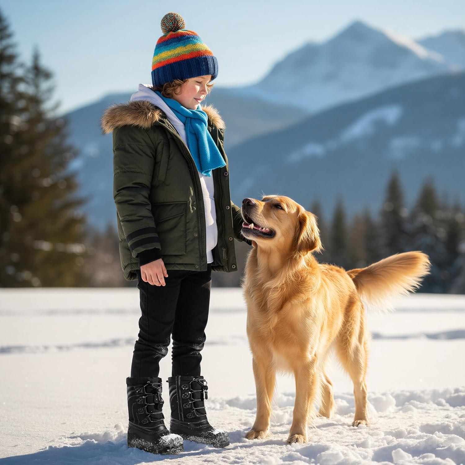 imageK KomForme Snow Boots for Boys Insulated Waterproof Fur Lined Warm Shoes for Outdoor ToddlerLittle KidBig KidBlack