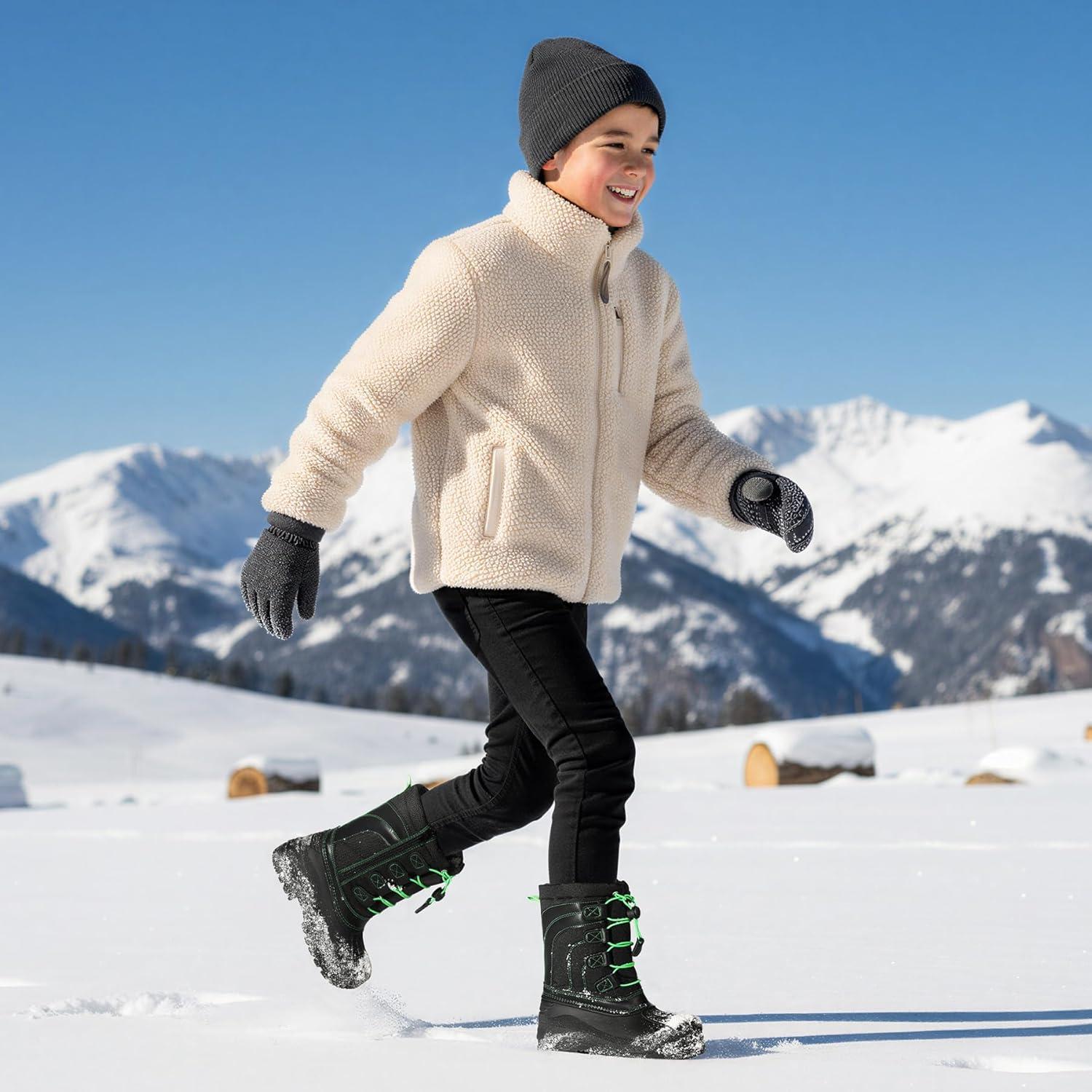 imageK KomForme Snow Boots for Boys Insulated Waterproof Fur Lined Warm Shoes for Outdoor ToddlerLittle KidBig KidBlackGreen