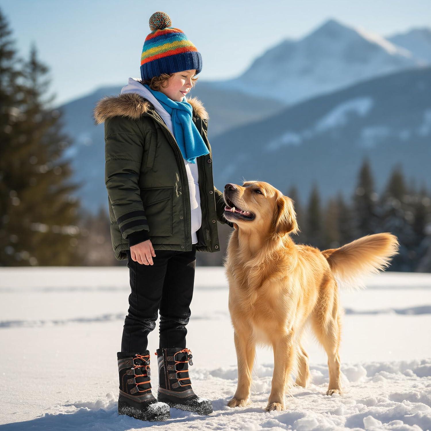 imageK KomForme Snow Boots for Boys Insulated Waterproof Fur Lined Warm Shoes for Outdoor ToddlerLittle KidBig KidBlackGreyOrange