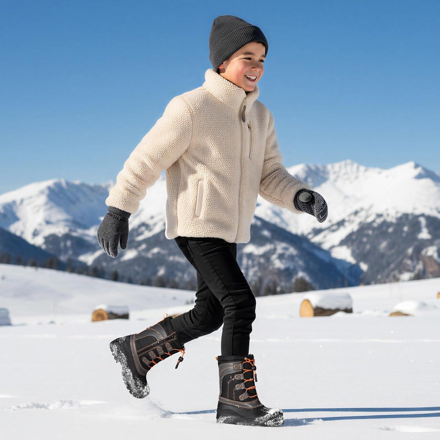 imageK KomForme Snow Boots for Boys Insulated Waterproof Fur Lined Warm Shoes for Outdoor ToddlerLittle KidBig KidBlackGreyOrange