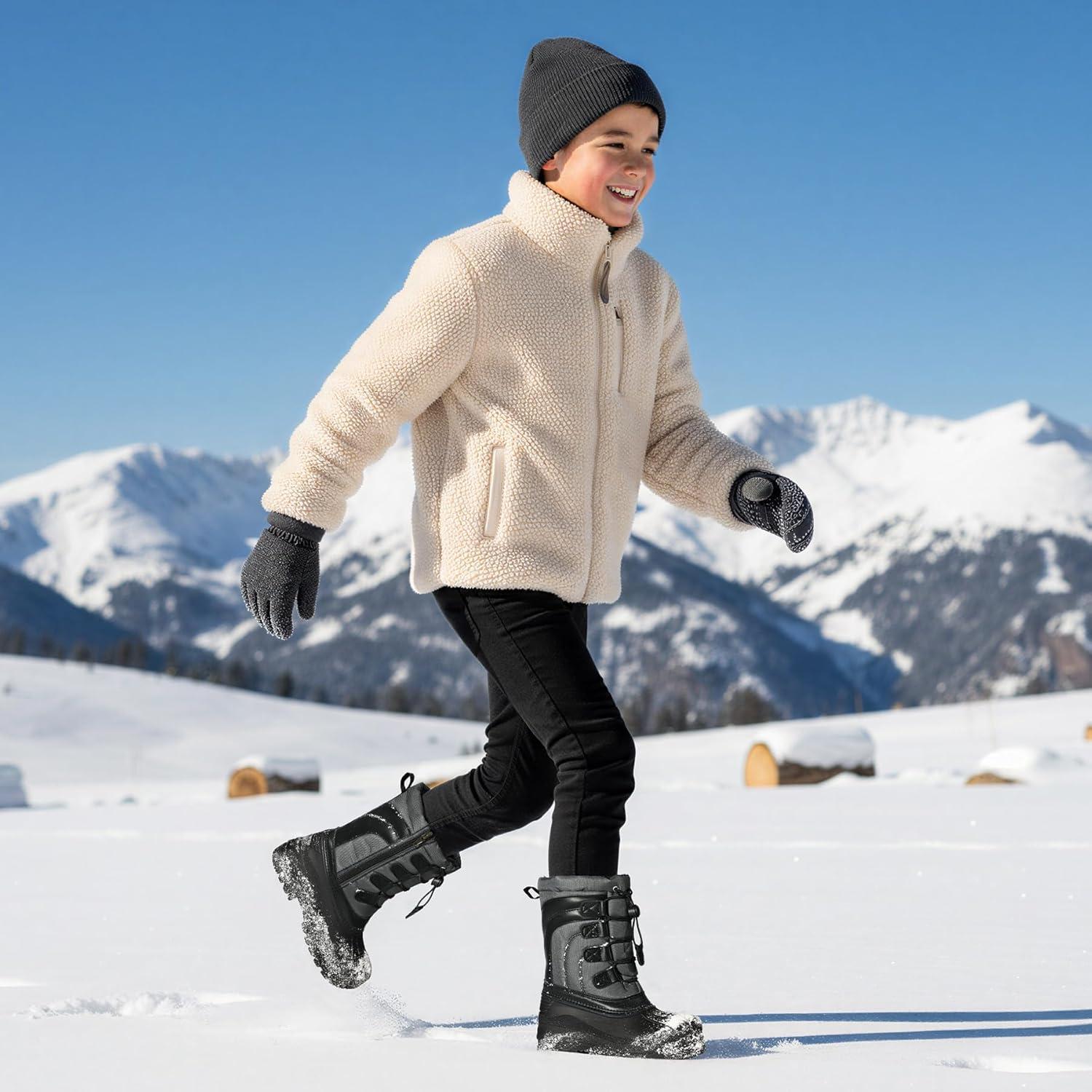 imageK KomForme Snow Boots for Boys Insulated Waterproof Fur Lined Warm Shoes for Outdoor ToddlerLittle KidBig KidGreyBlack