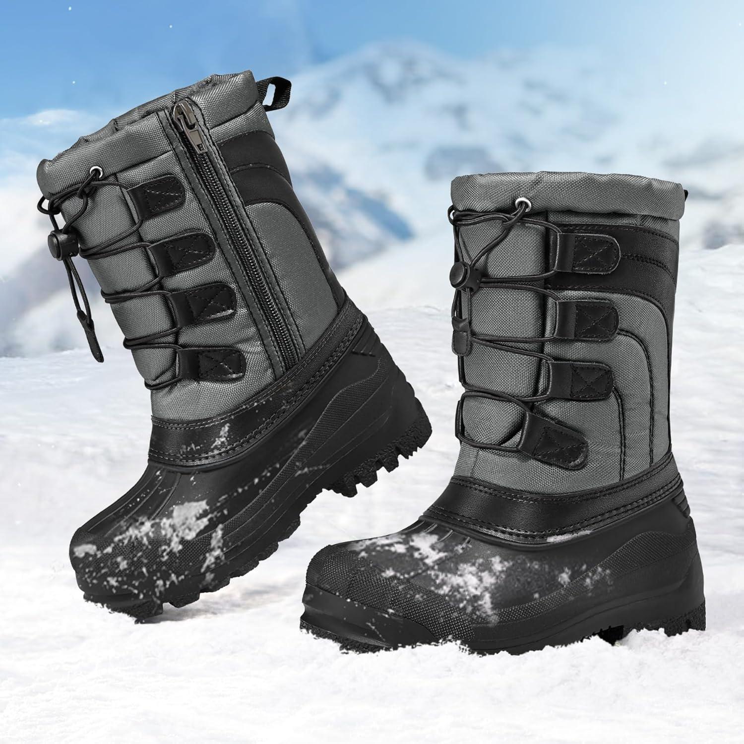 imageK KomForme Snow Boots for Boys Insulated Waterproof Fur Lined Warm Shoes for Outdoor ToddlerLittle KidBig KidGreyBlack