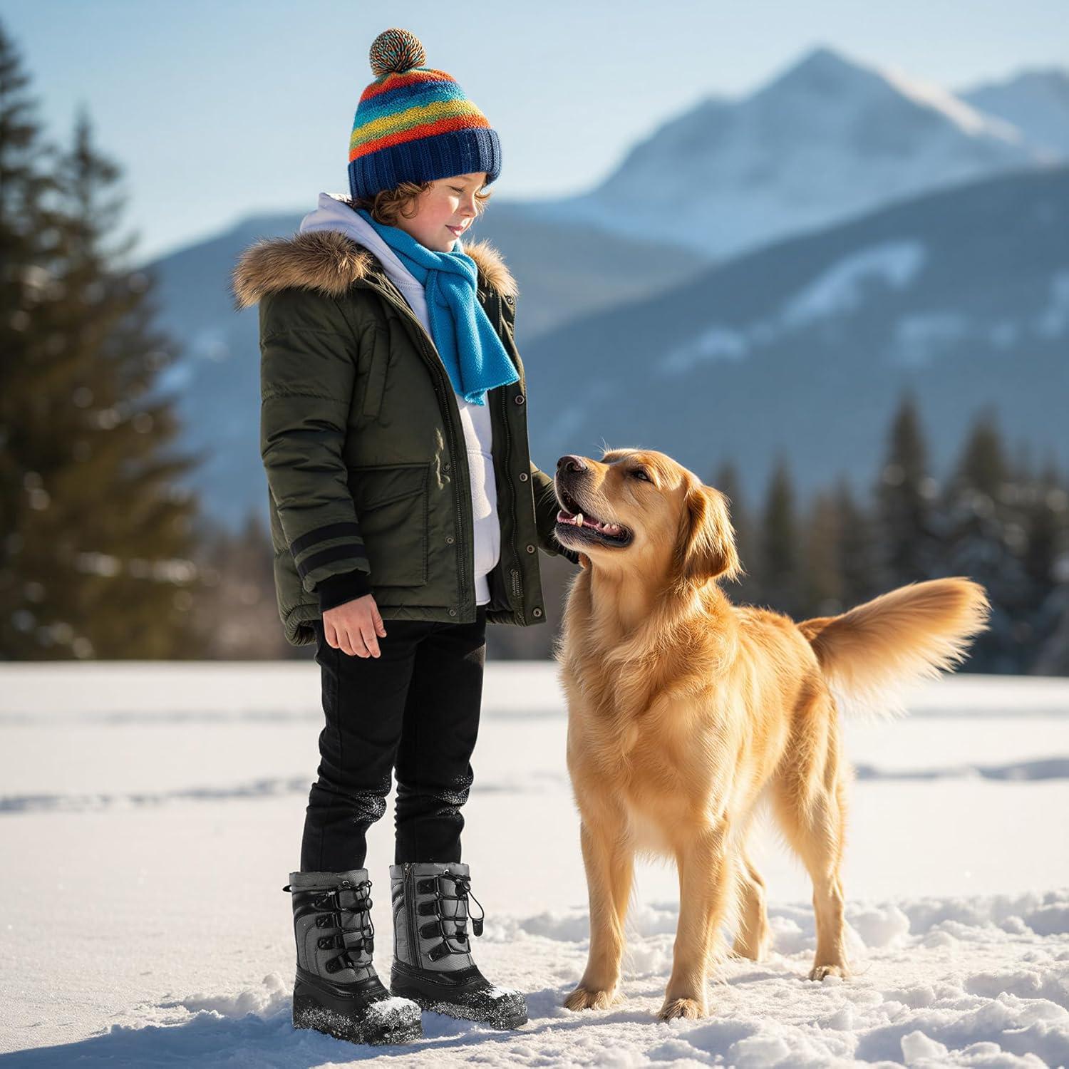 imageK KomForme Snow Boots for Boys Insulated Waterproof Fur Lined Warm Shoes for Outdoor ToddlerLittle KidBig KidGreyBlack