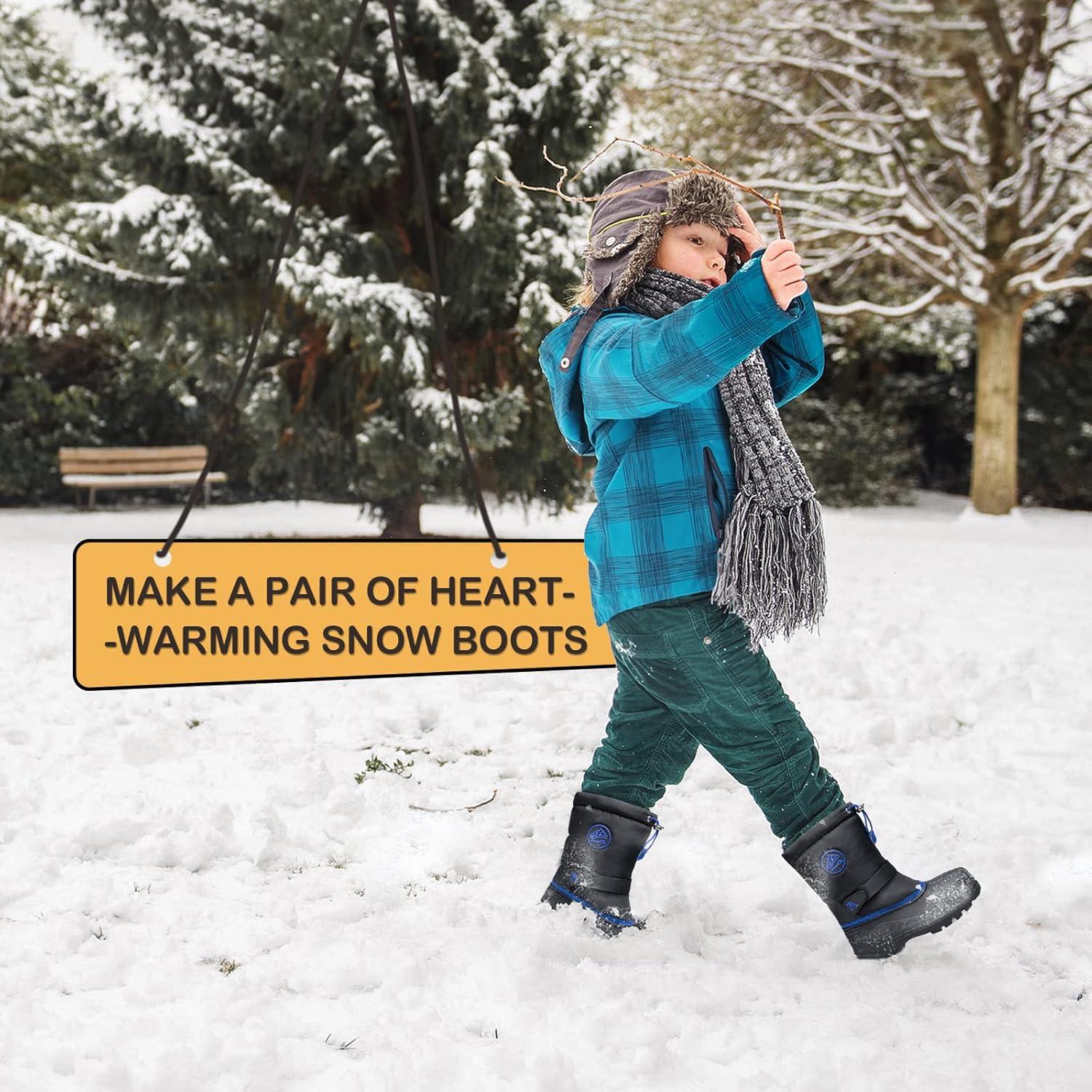 imageK KomForme Snow Boots for Boys ampamp Girls Warm Waterproof Slip Resistant Winter Shoes ToddlerLittle KidBig KidBlackblue