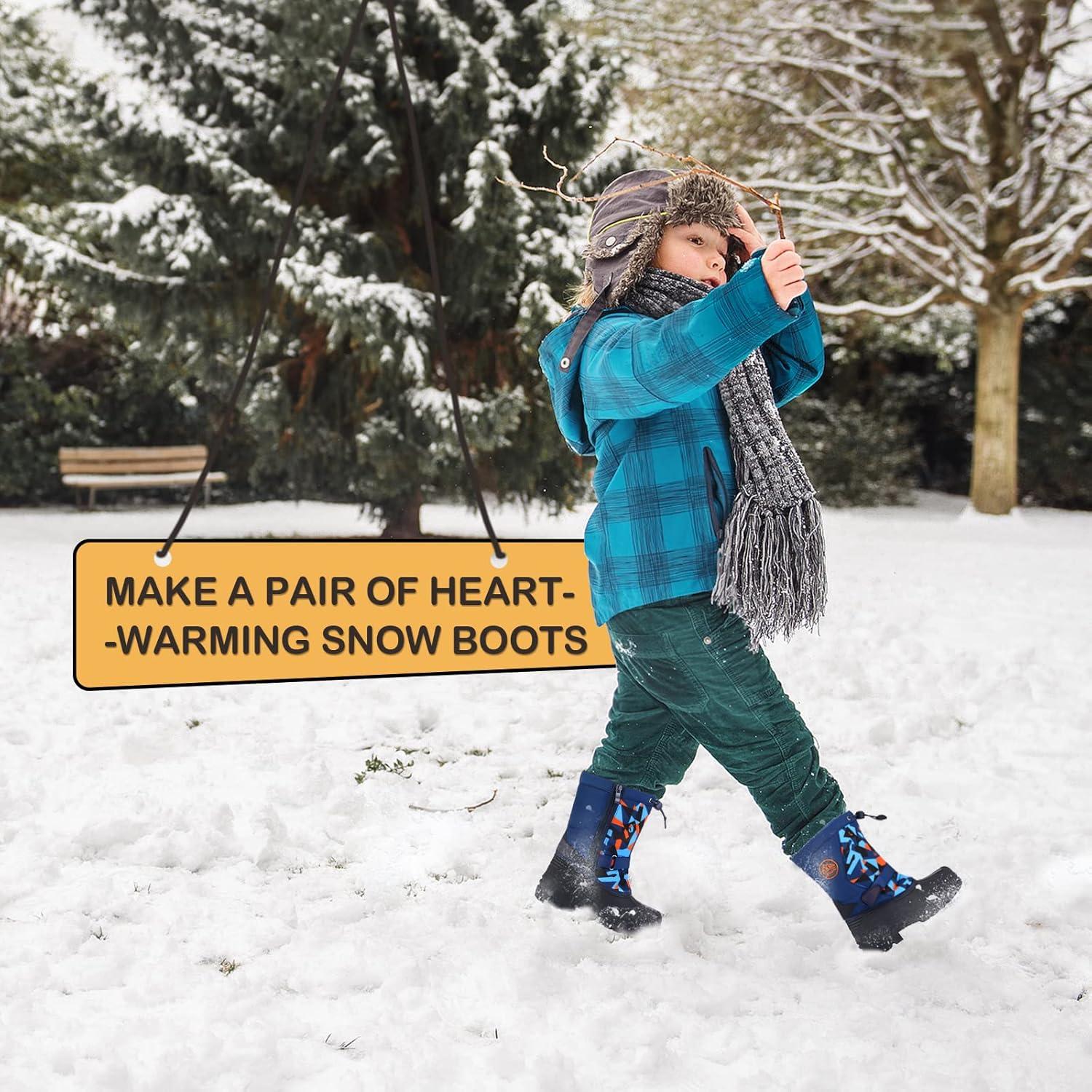 imageK KomForme Snow Boots for Boys ampamp Girls Warm Waterproof Slip Resistant Winter Shoes ToddlerLittle KidBig KidDeepblue