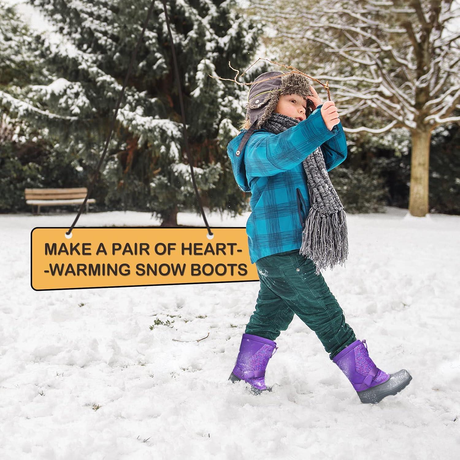 imageK KomForme Snow Boots for Boys ampamp Girls Warm Waterproof Slip Resistant Winter Shoes ToddlerLittle KidBig KidPurple