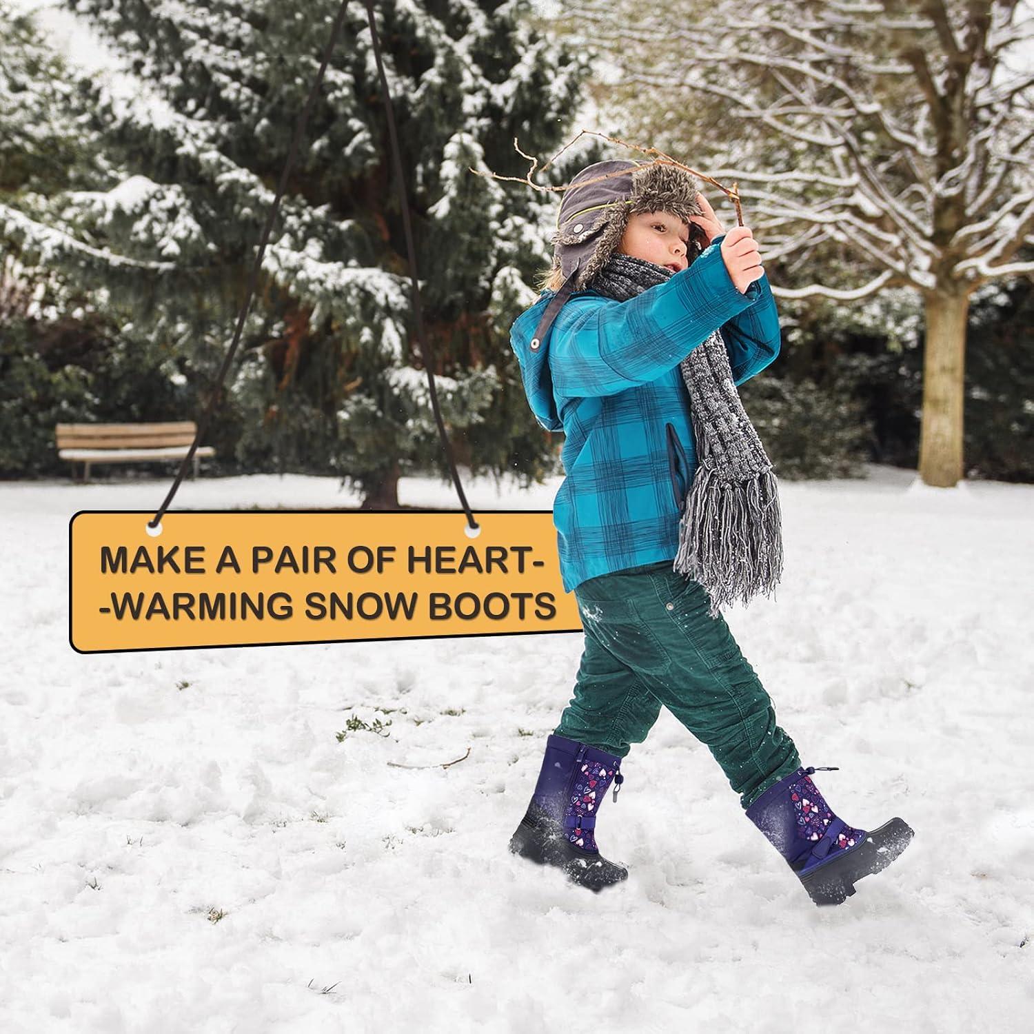 imageK KomForme Snow Boots for Boys ampamp Girls Warm Waterproof Slip Resistant Winter Shoes ToddlerLittle KidBig KidPurpleheart