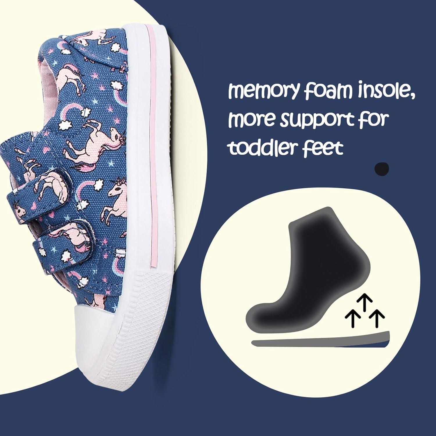 imageK KomForme Toddler Boys ampamp Girls Shoes Kids Canvas Sneakers with Cartoon Dual Hook and Loops Size 7 Toddler Unicorn