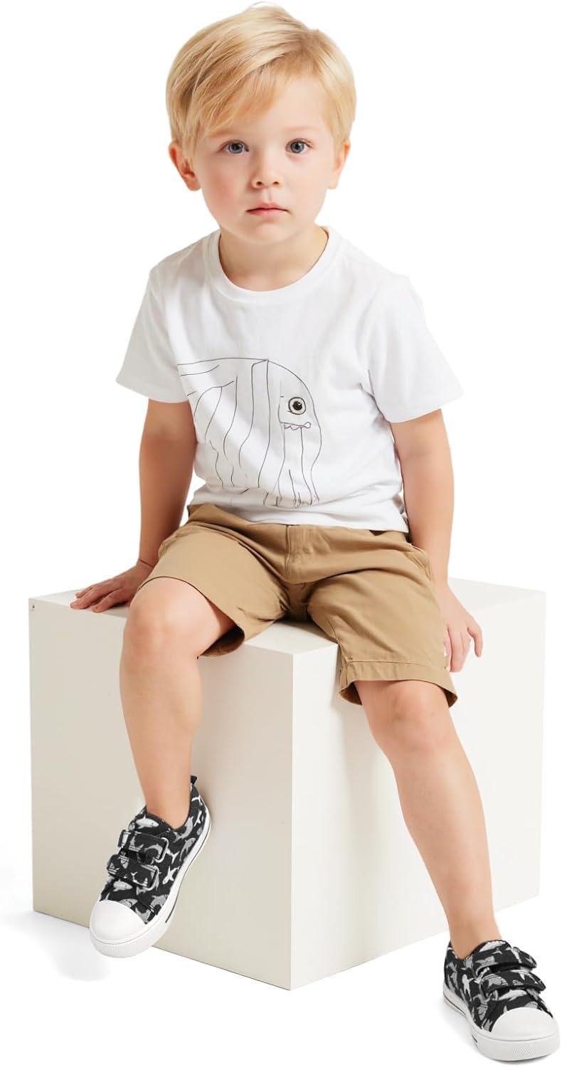 imageK KomForme Toddler Boys ampamp Girls Shoes Kids Canvas Sneakers with Cartoon Dual Hook and LoopsBlack