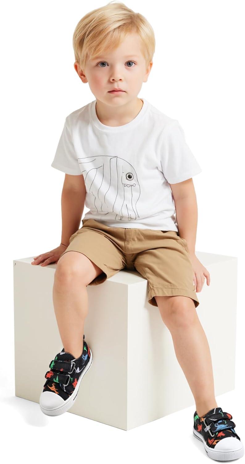 imageK KomForme Toddler Boys ampamp Girls Shoes Kids Canvas Sneakers with Cartoon Dual Hook and LoopsBlack Dinosaur