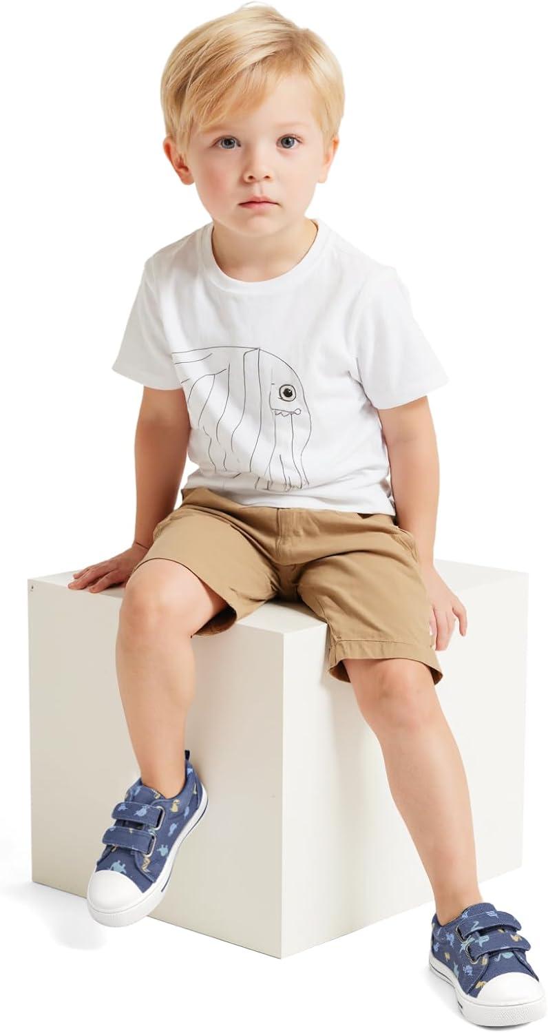 imageK KomForme Toddler Boys ampamp Girls Shoes Kids Canvas Sneakers with Cartoon Dual Hook and LoopsBlue Dinosaur