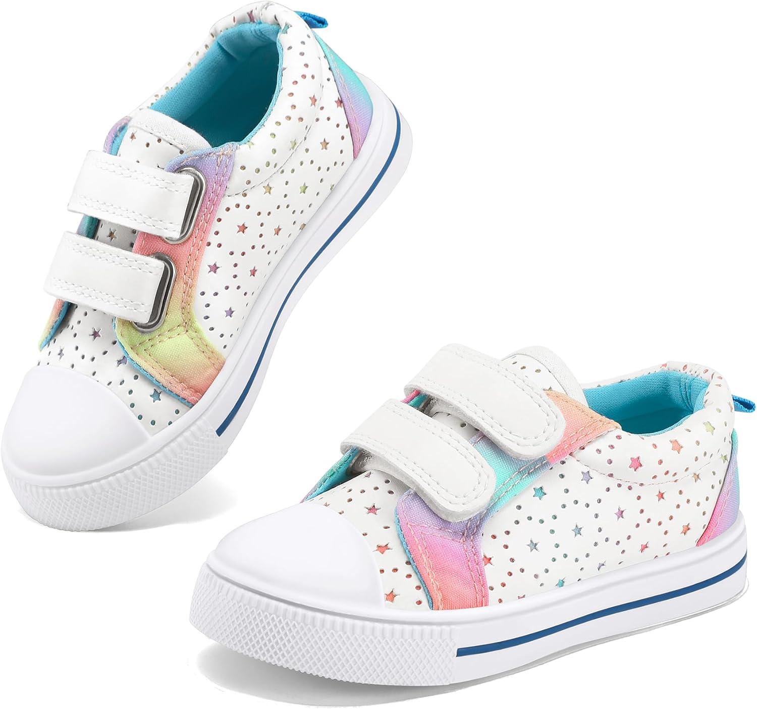 imageK KomForme Toddler Boys ampamp Girls Shoes Kids Canvas Sneakers with Cartoon Dual Hook and LoopsHollow Star