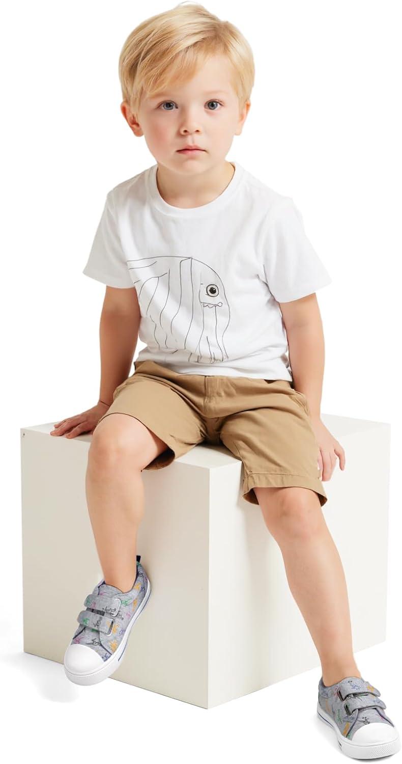 imageK KomForme Toddler Boys ampamp Girls Shoes Kids Canvas Sneakers with Cartoon Dual Hook and LoopsRaptor Dinosaur