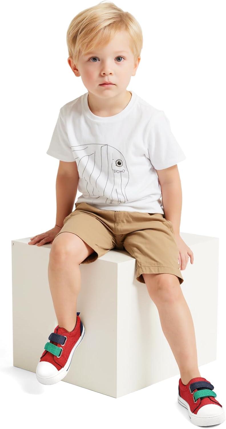 imageK KomForme Toddler Boys ampamp Girls Shoes Kids Canvas Sneakers with Cartoon Dual Hook and LoopsRed