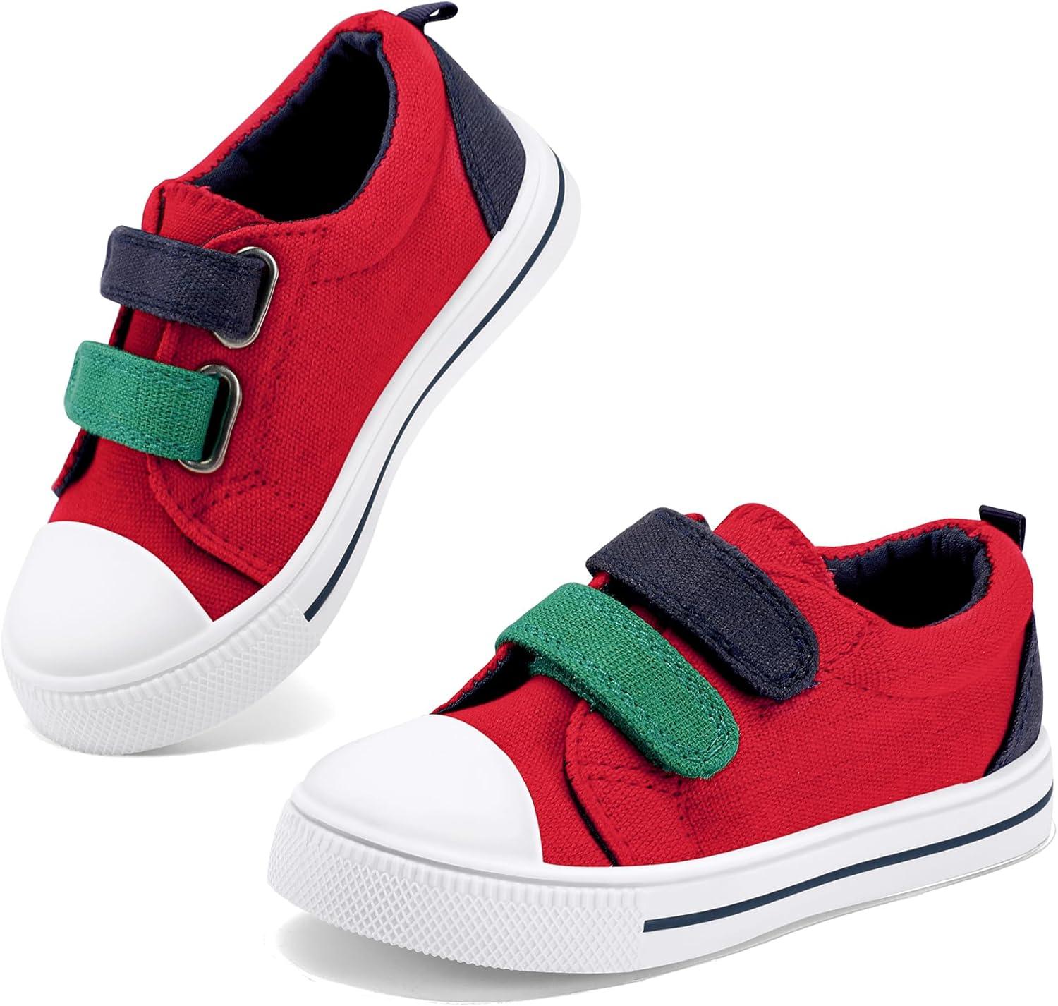 imageK KomForme Toddler Boys ampamp Girls Shoes Kids Canvas Sneakers with Cartoon Dual Hook and LoopsRed