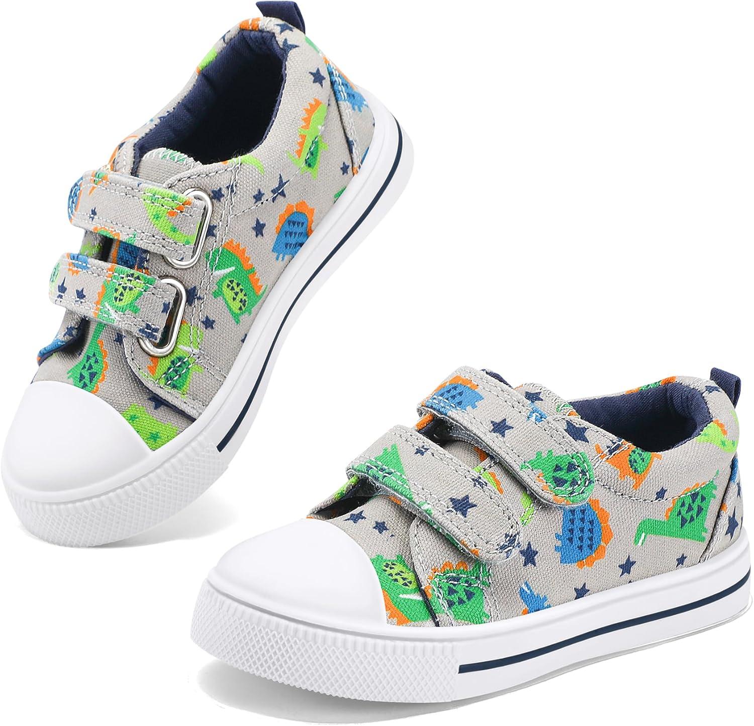 imageK KomForme Toddler Boys ampamp Girls Shoes Kids Canvas Sneakers with Cartoon Dual Hook and LoopsStegosaurus Dinosaur