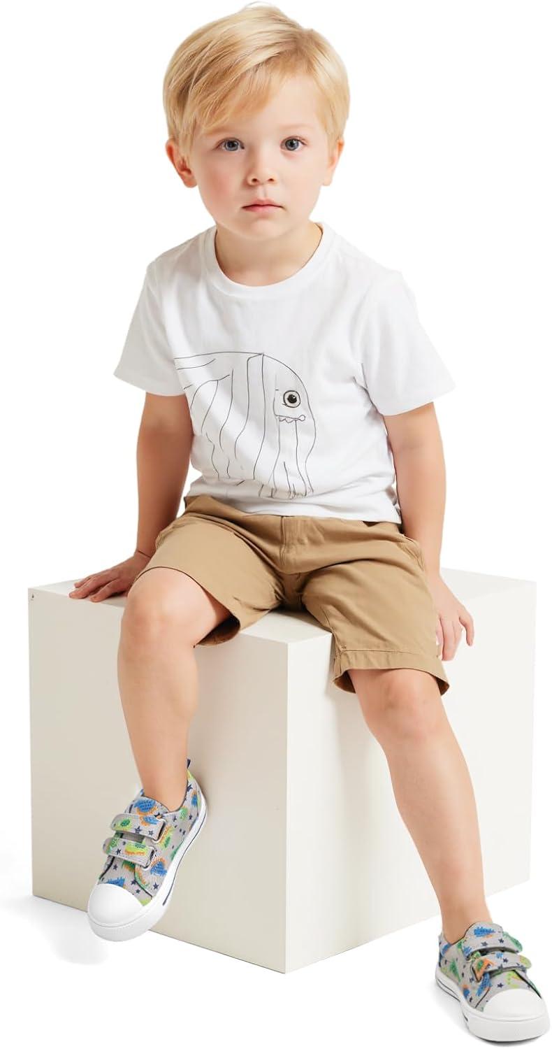 imageK KomForme Toddler Boys ampamp Girls Shoes Kids Canvas Sneakers with Cartoon Dual Hook and LoopsStegosaurus Dinosaur