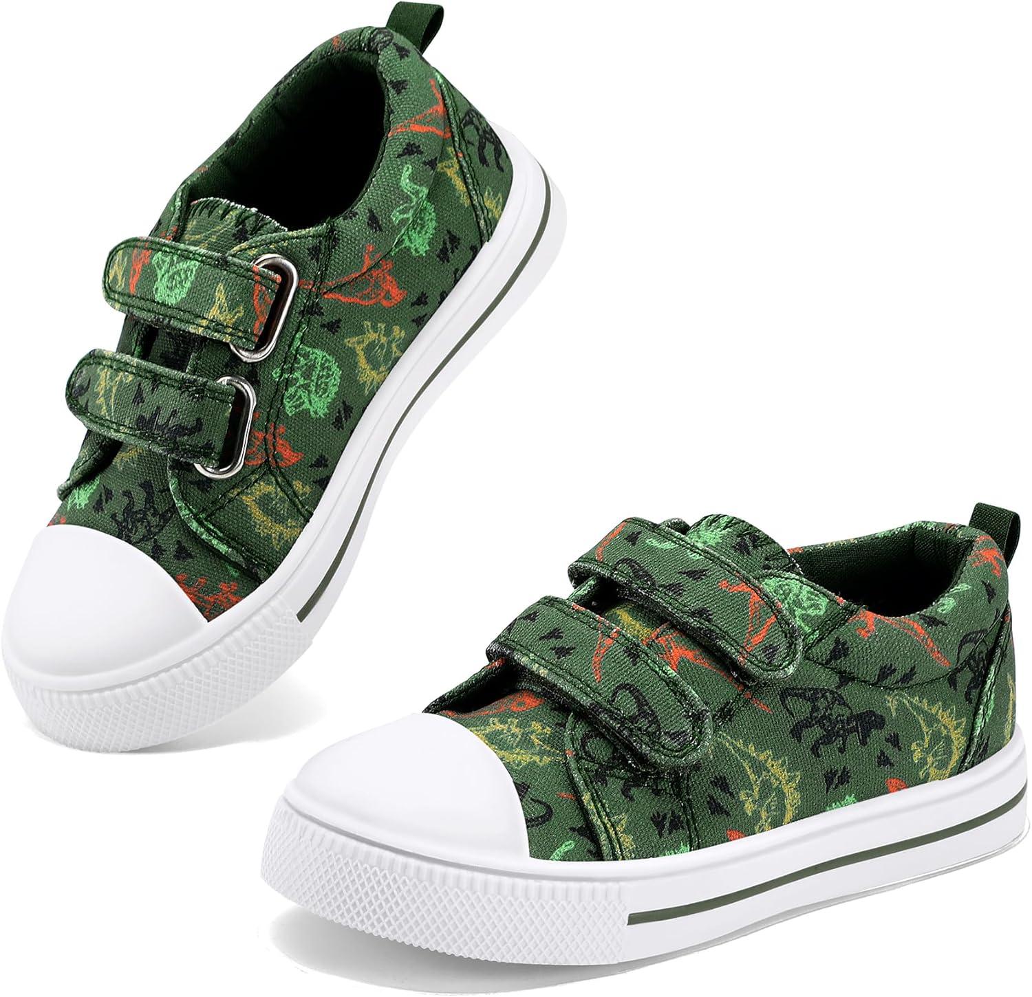 imageK KomForme Toddler Boys ampamp Girls Shoes Kids Canvas Sneakers with Cartoon Dual Hook and LoopsTyrannosaurus Dinosaur