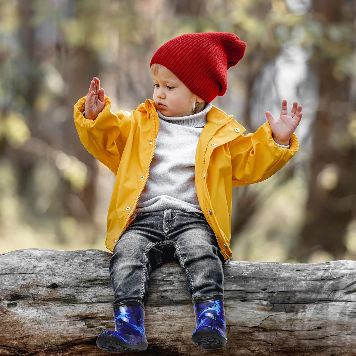 imageK KomForme Toddler Rain Boots Baby Easyon Rain Shoes Lightweight Waterproof for Boys and GirlsBlue Dinosaur