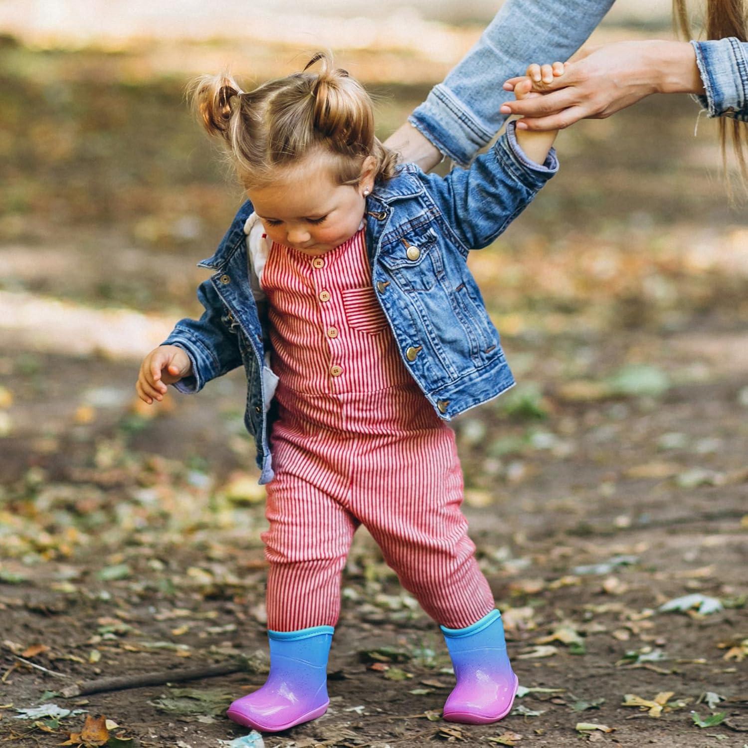 imageK KomForme Toddler Rain Boots Baby Easyon Rain Shoes Lightweight Waterproof for Boys and GirlsBlue Pink Gradient