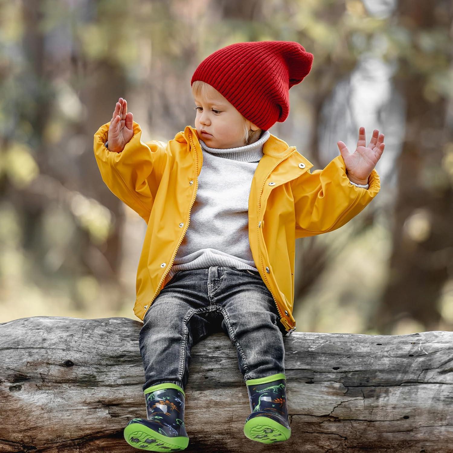 imageK KomForme Toddler Rain Boots Baby Easyon Rain Shoes Lightweight Waterproof for Boys and GirlsGreen Dinosaur Bones