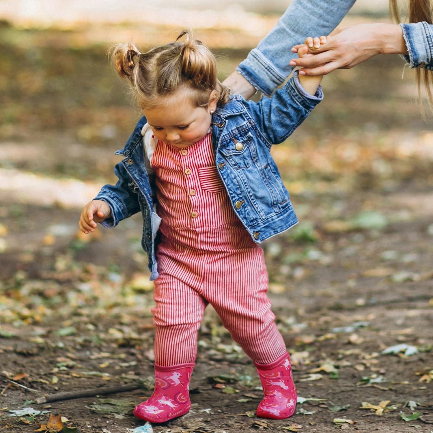 imageK KomForme Toddler Rain Boots Baby Easyon Rain Shoes Lightweight Waterproof for Boys and GirlsPink Unicorn