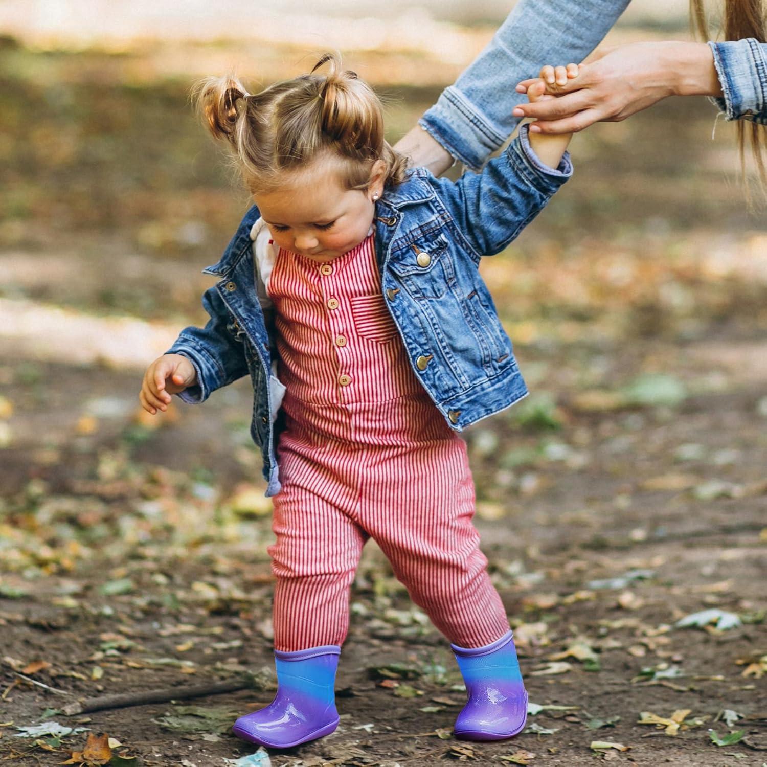 imageK KomForme Toddler Rain Boots Baby Easyon Rain Shoes Lightweight Waterproof for Boys and GirlsPurple Blue Gradient