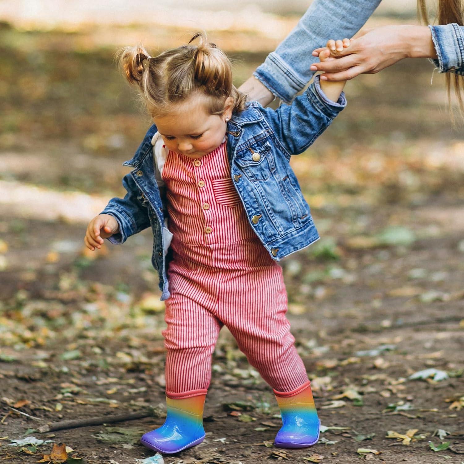 imageK KomForme Toddler Rain Boots Baby Easyon Rain Shoes Lightweight Waterproof for Boys and GirlsRainbow