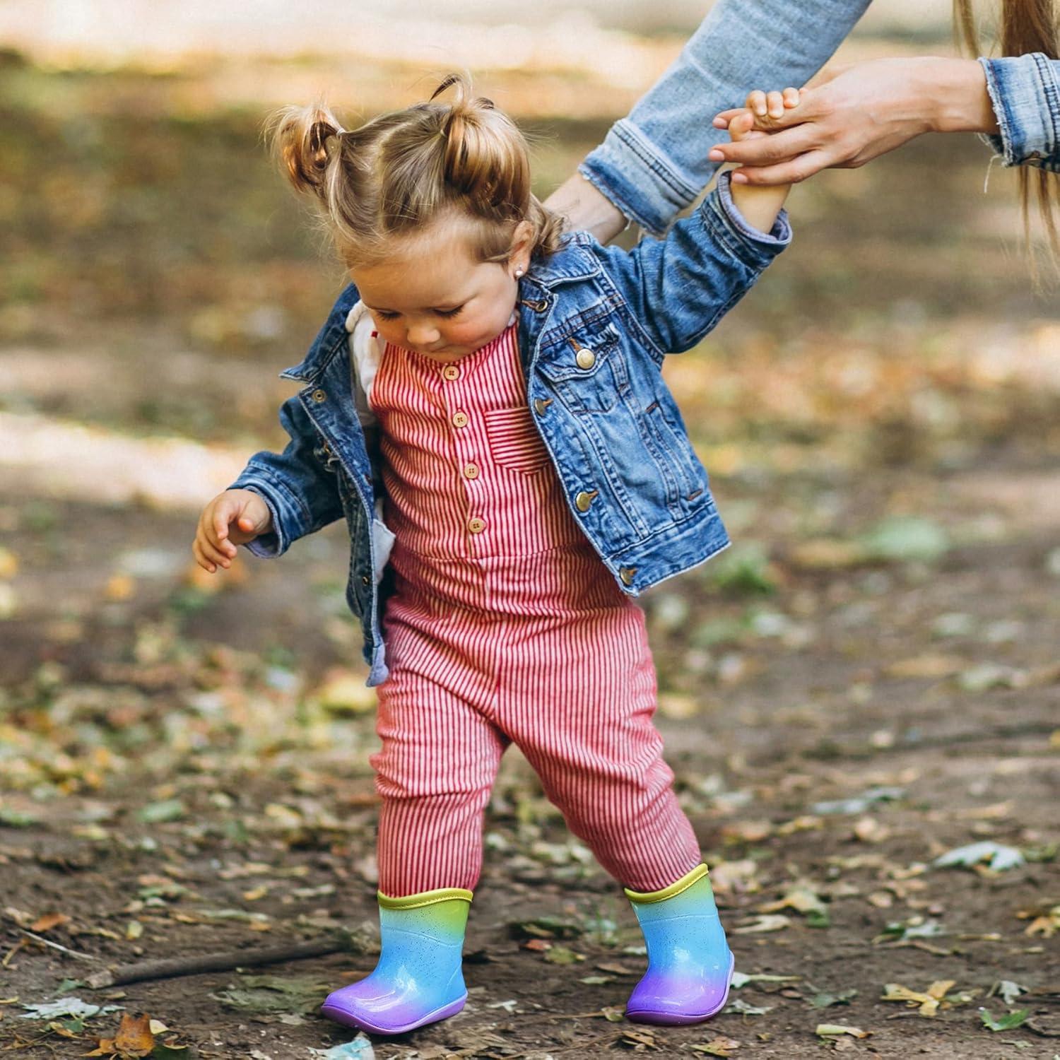 imageK KomForme Toddler Rain Boots Baby Easyon Rain Shoes Lightweight Waterproof for Boys and GirlsYellow Purple Gradient