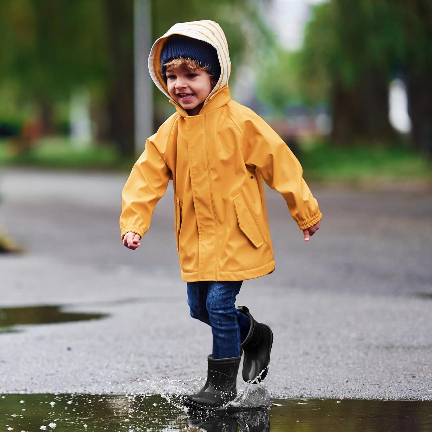 imageK KomForme Toddler Rain Boots Baby Easyon Rain Shoes for Boys and Girls Waterproof Lightweight OutdoorBlack