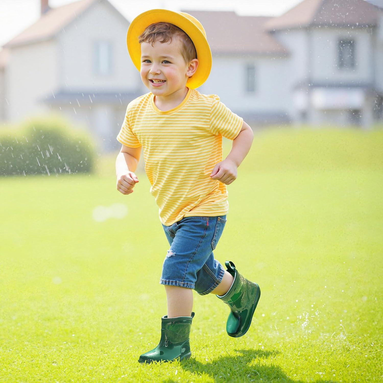 imageK KomForme Toddler Rain Boots Baby Easyon Rain Shoes for Boys and Girls Waterproof Lightweight OutdoorDark Green