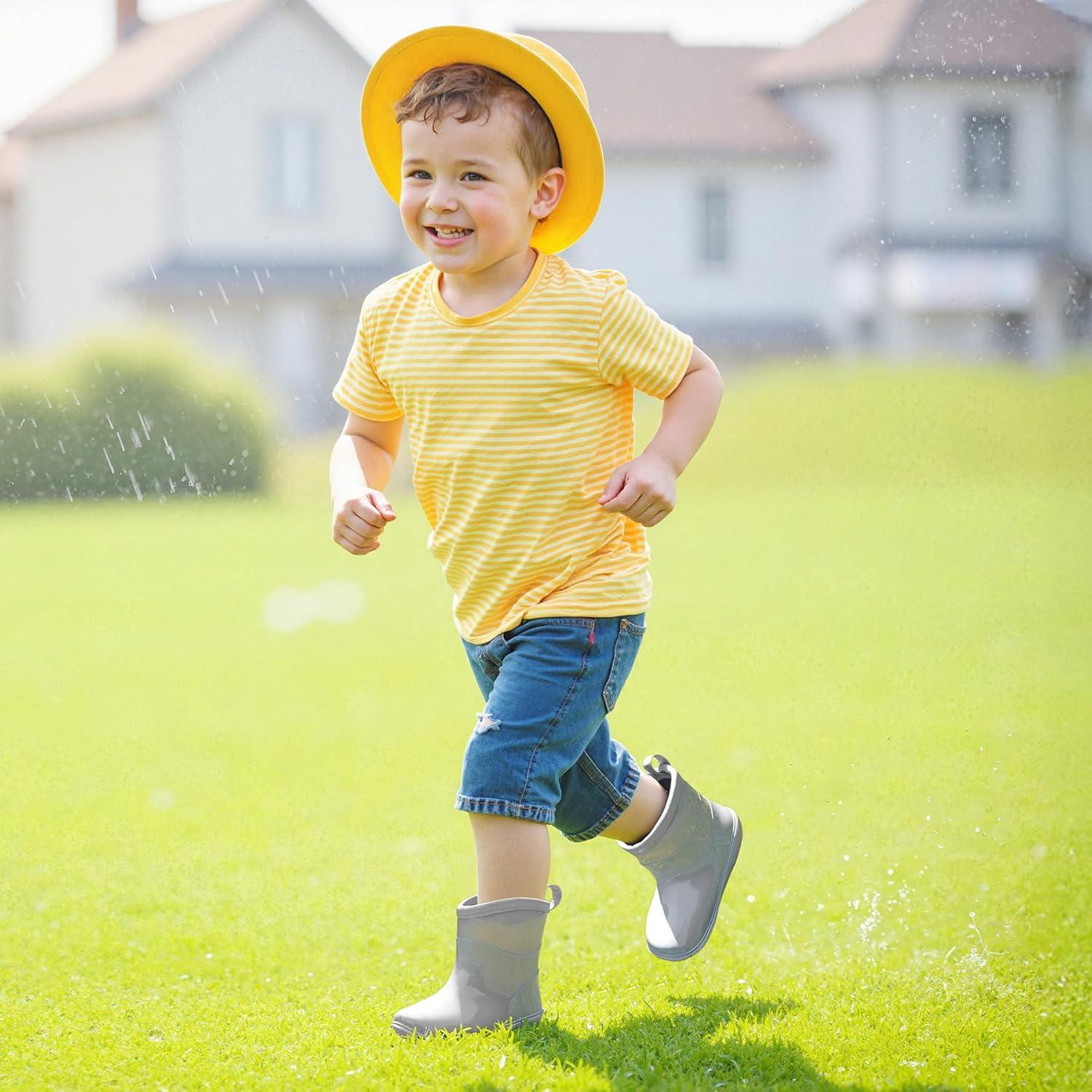 imageK KomForme Toddler Rain Boots Baby Easyon Rain Shoes for Boys and Girls Waterproof Lightweight OutdoorGrey