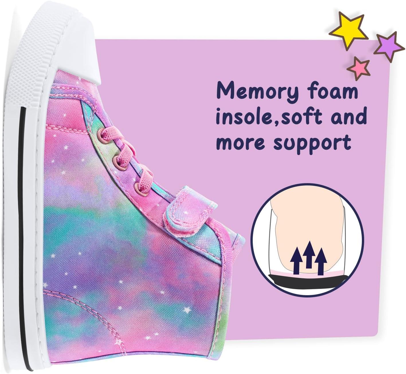 imageK KomForme Toddler Sneakers Girls Canvas High Top Walking Shoes with Hook and LoopsColorful