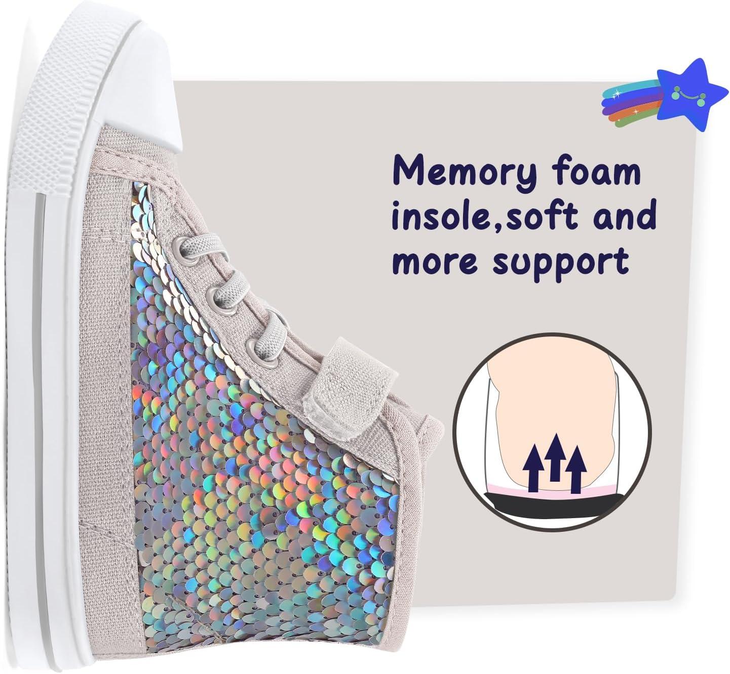 imageK KomForme Toddler Sneakers Girls Canvas High Top Walking Shoes with Hook and LoopsColorful Sequins