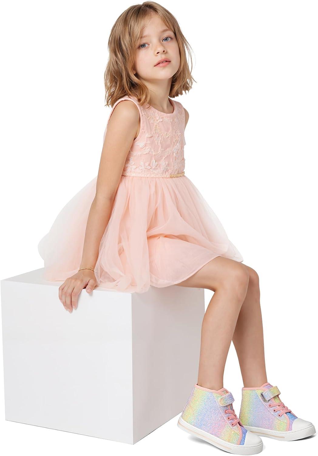 imageK KomForme Toddler Sneakers Girls Canvas High Top Walking Shoes with Hook and LoopsGlitter Rainbow