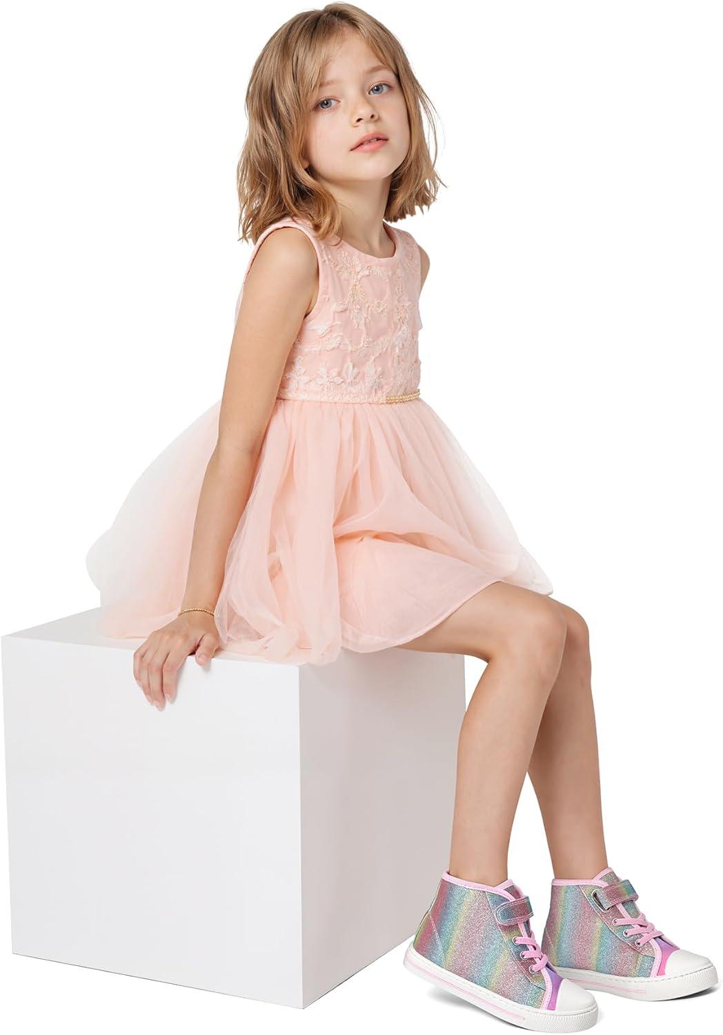 imageK KomForme Toddler Sneakers Girls Canvas High Top Walking Shoes with Hook and LoopsGradient Glitter