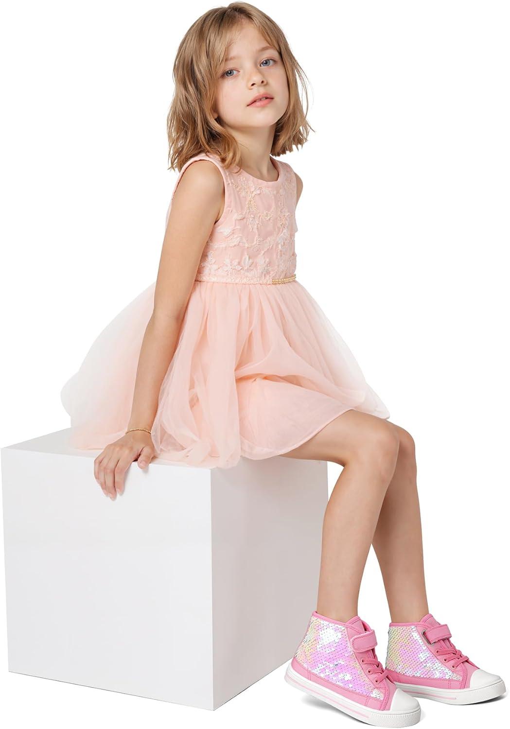 imageK KomForme Toddler Sneakers Girls Canvas High Top Walking Shoes with Hook and LoopsPink Sequins