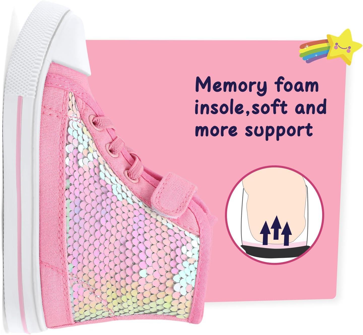 imageK KomForme Toddler Sneakers Girls Canvas High Top Walking Shoes with Hook and LoopsPink Sequins
